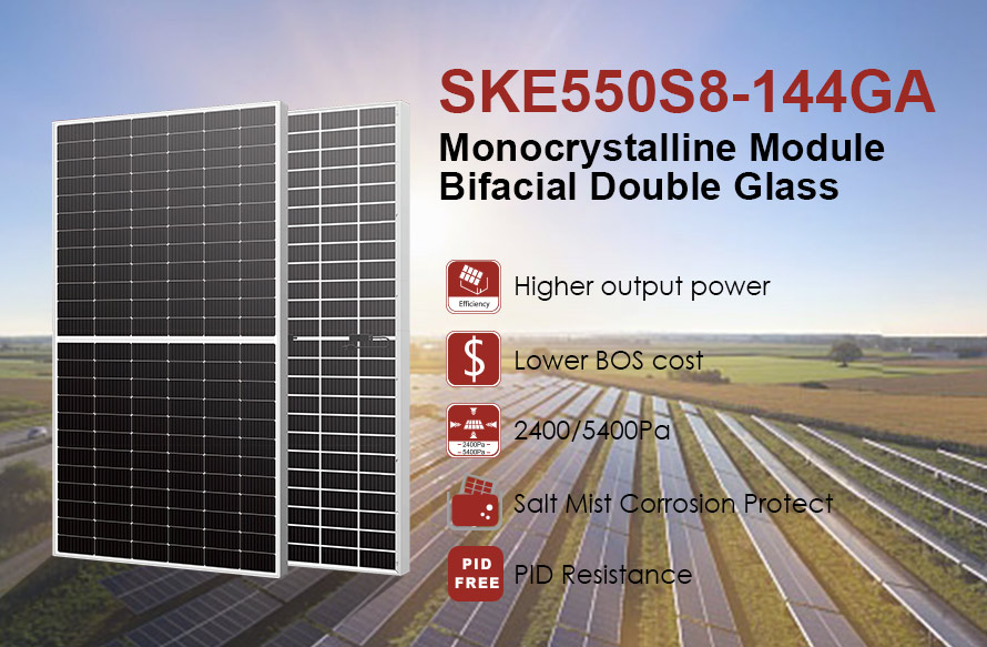 Pannello fotovoltaico bifacciale mono perc da 550 W 182 mm