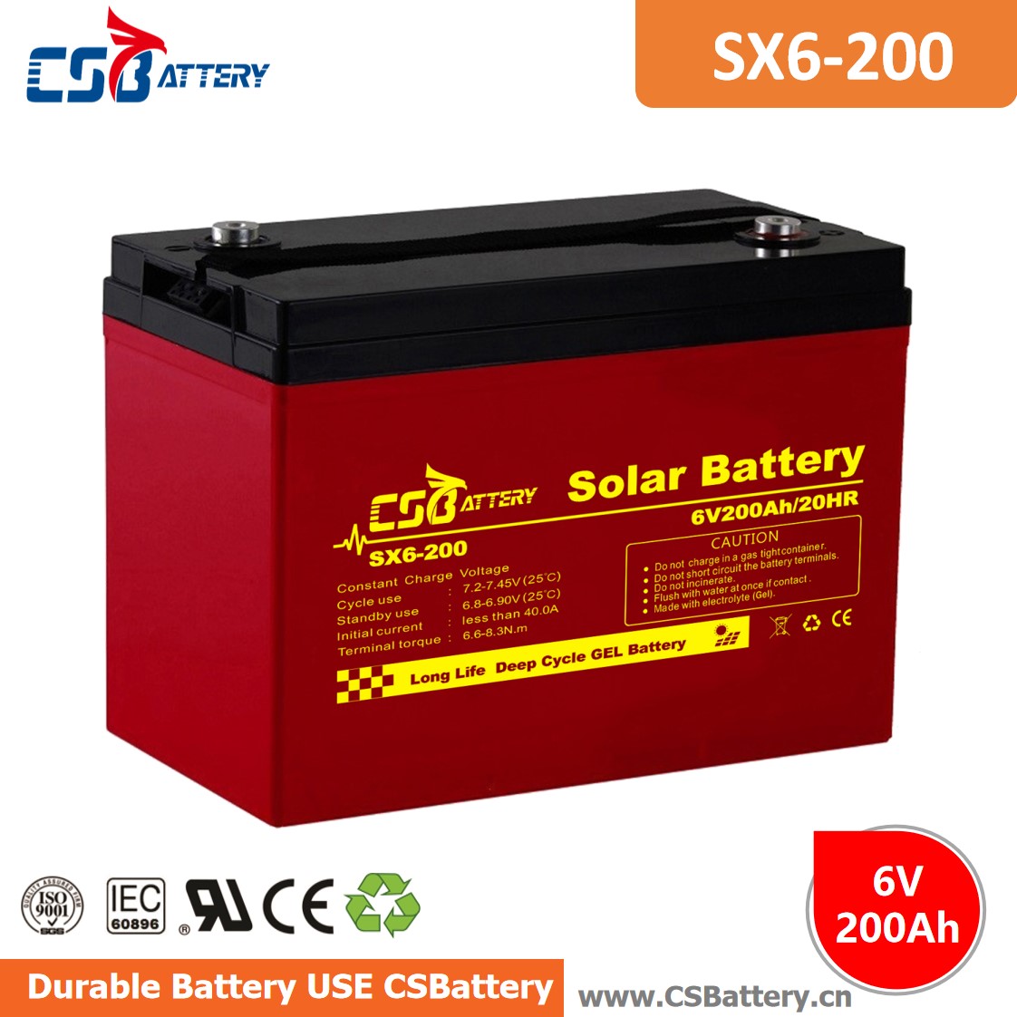 SX6-200 Batteria GEL Deep Cycle 6V 200Ah-Ada
