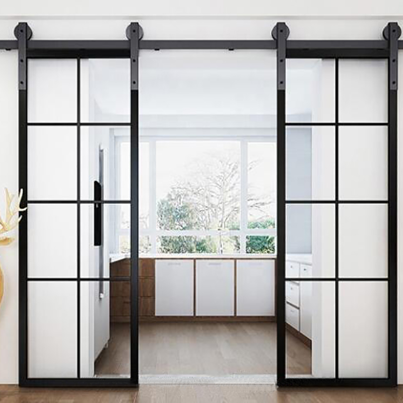 Cornici nere decorative progettate Porta scorrevole in vetro d'acciaio per fienile
