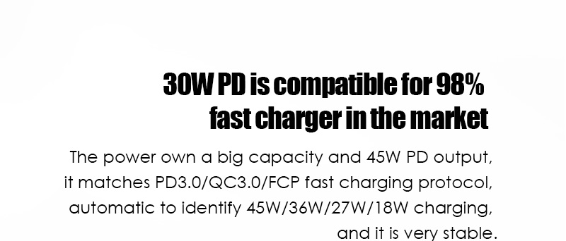 30W PD è compatibile con il caricabatterie rapido al 98% sul mercato
