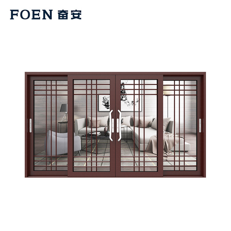 Sistema di finestre scorrevoli con telaio in alluminio per soggiorno con stampa in legno
