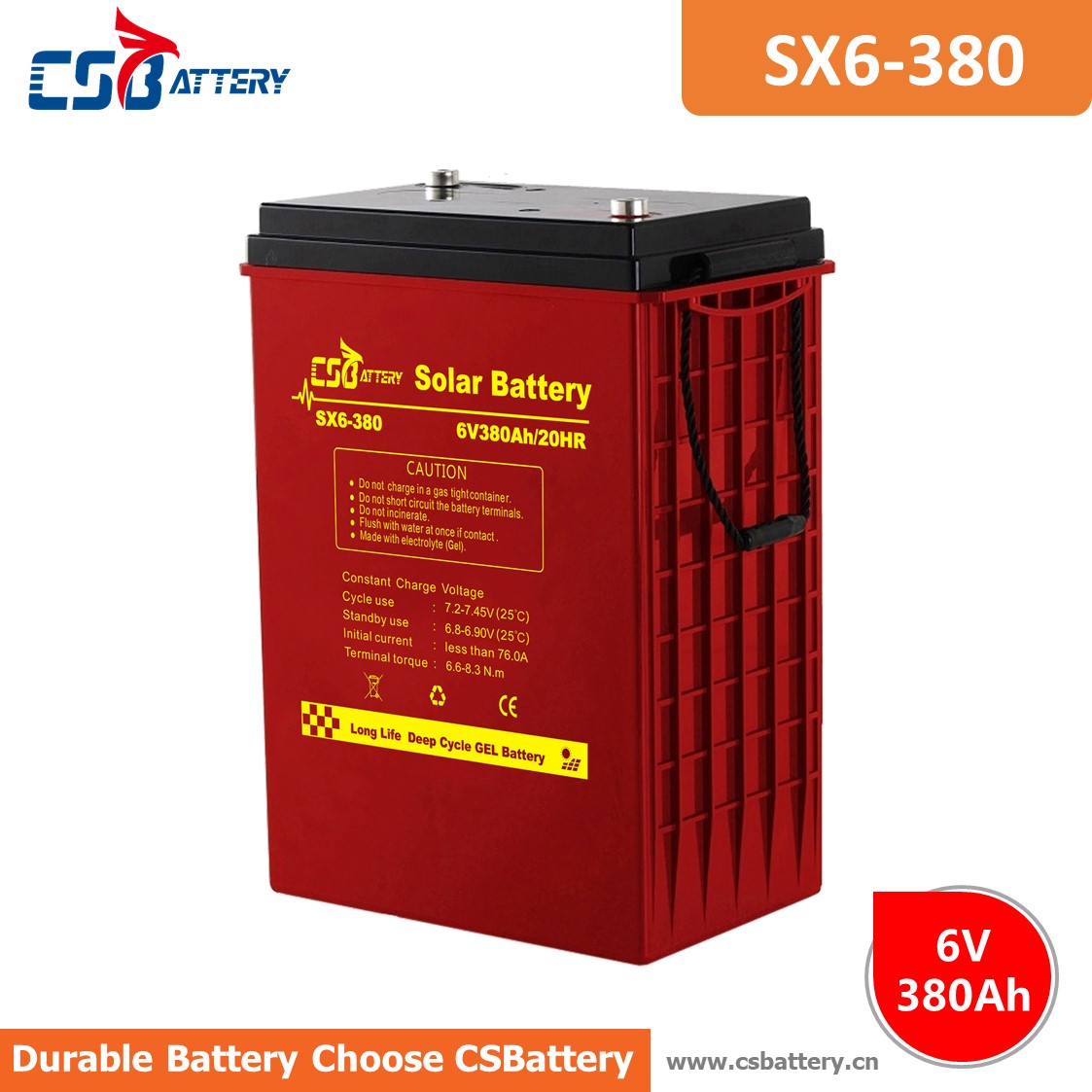 Batteria GEL a ciclo profondo SX6-380 6V 380Ah
