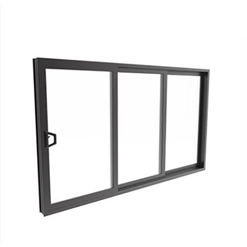 Grande finestra scorrevole in alluminio nero a 3 pannelli con griglia

