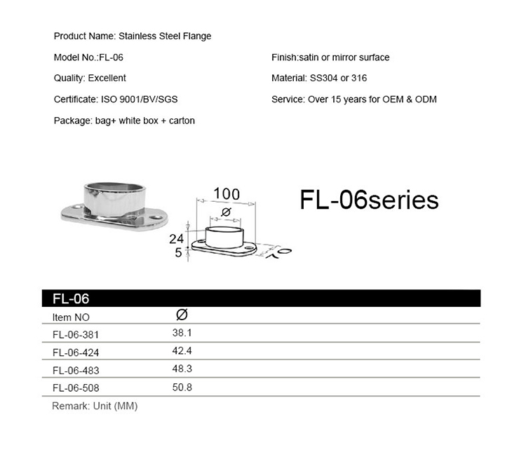 Flange ringhiera in acciaio inox