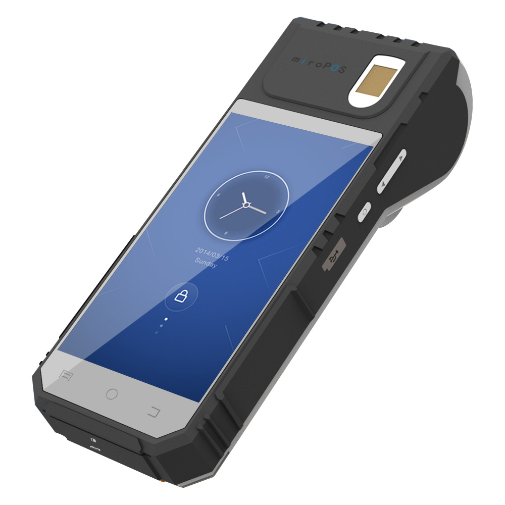 Scanner di codici a barre laser 2D Android 6.0 Terminale per stampante POS Android biometrico con ricarica wireless
