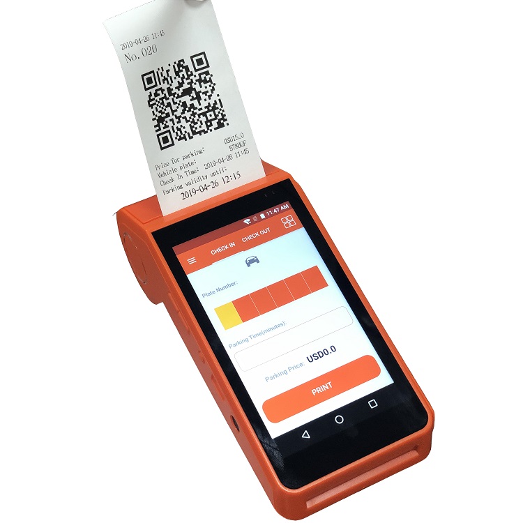 Terminale Android Smart POS touch screen per la stampa di biglietti per parcheggio auto
