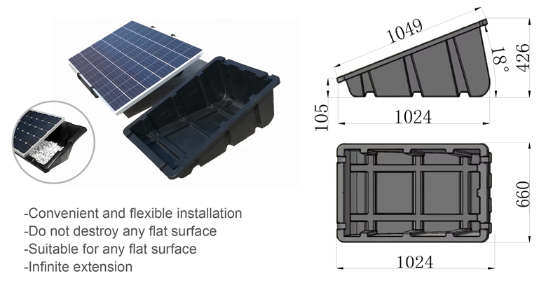 Sistema di montaggio su tetto zavorrato in plastica per pannelli solari