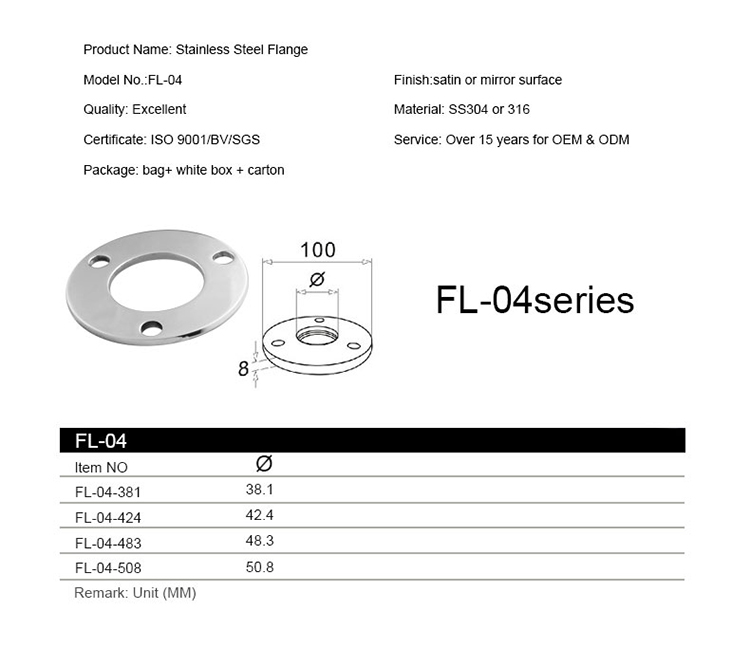 Flange ringhiera in acciaio inox