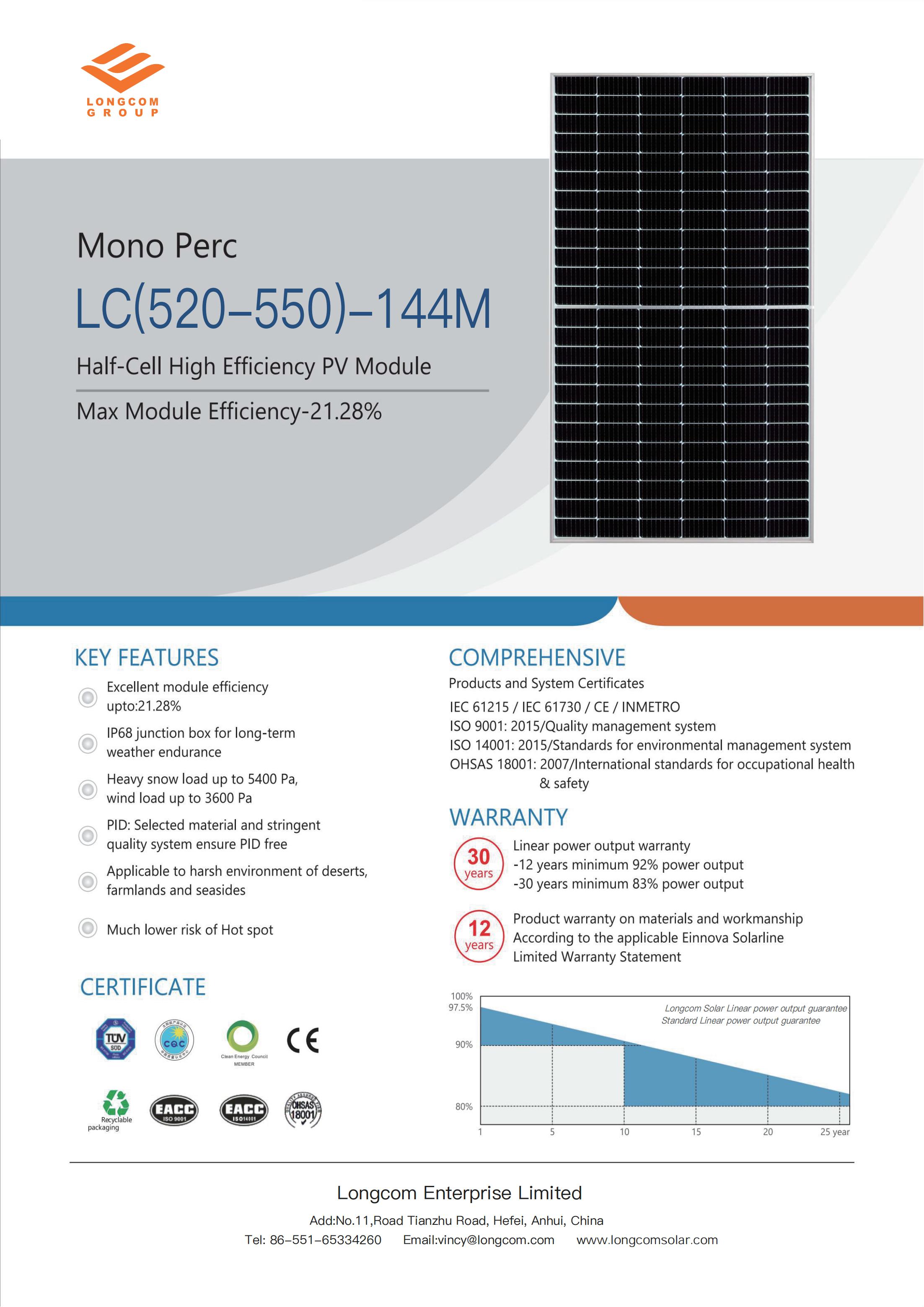 Potenza del gruppo lungo 550 W monocristallino 166 mm M6 a metà taglio pannello solare a 144 celle mono energia fotovoltaica