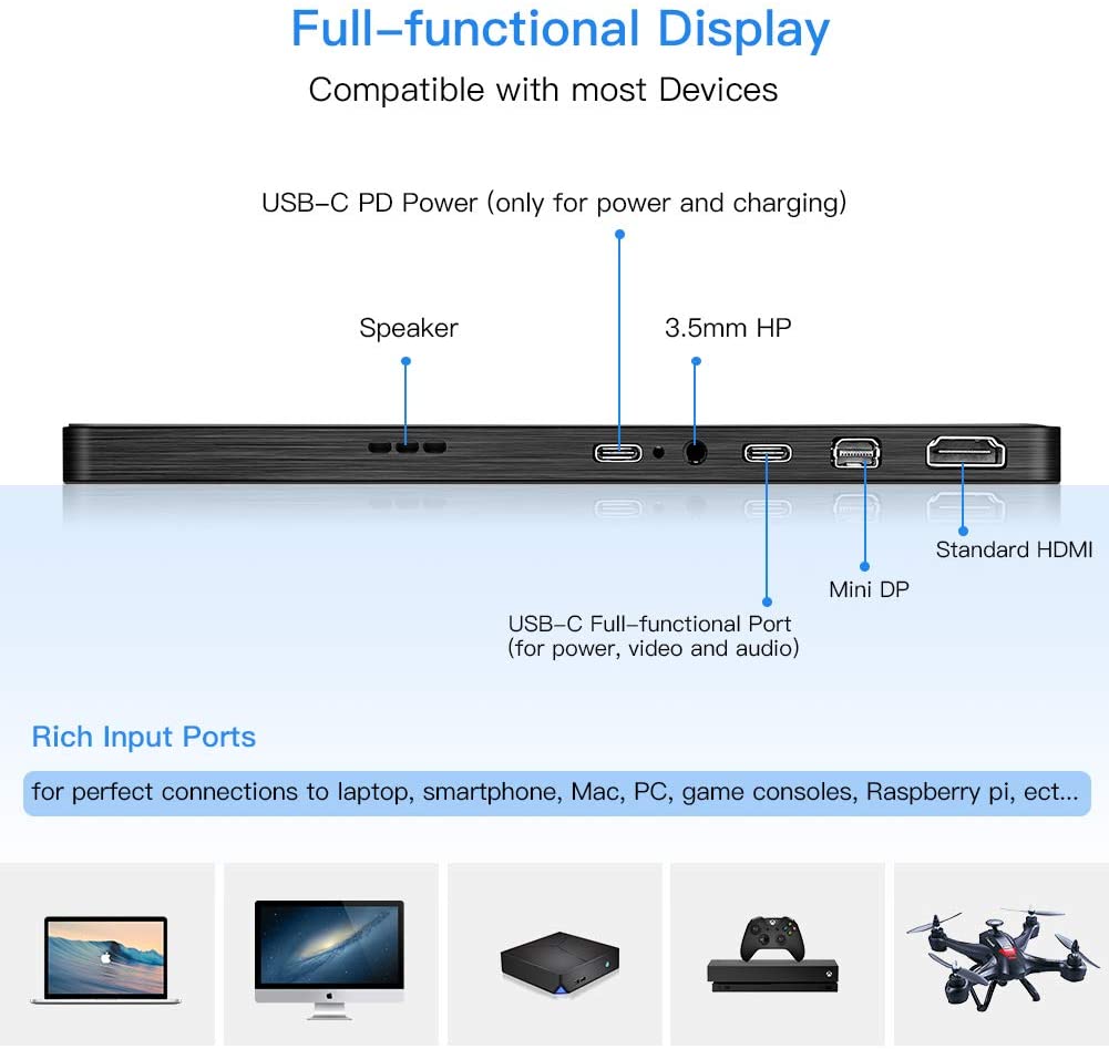 Full hd 4K USB Type-c PC Gaming Monitor portatile ips da 13,3 pollici per laptop con smartphone
