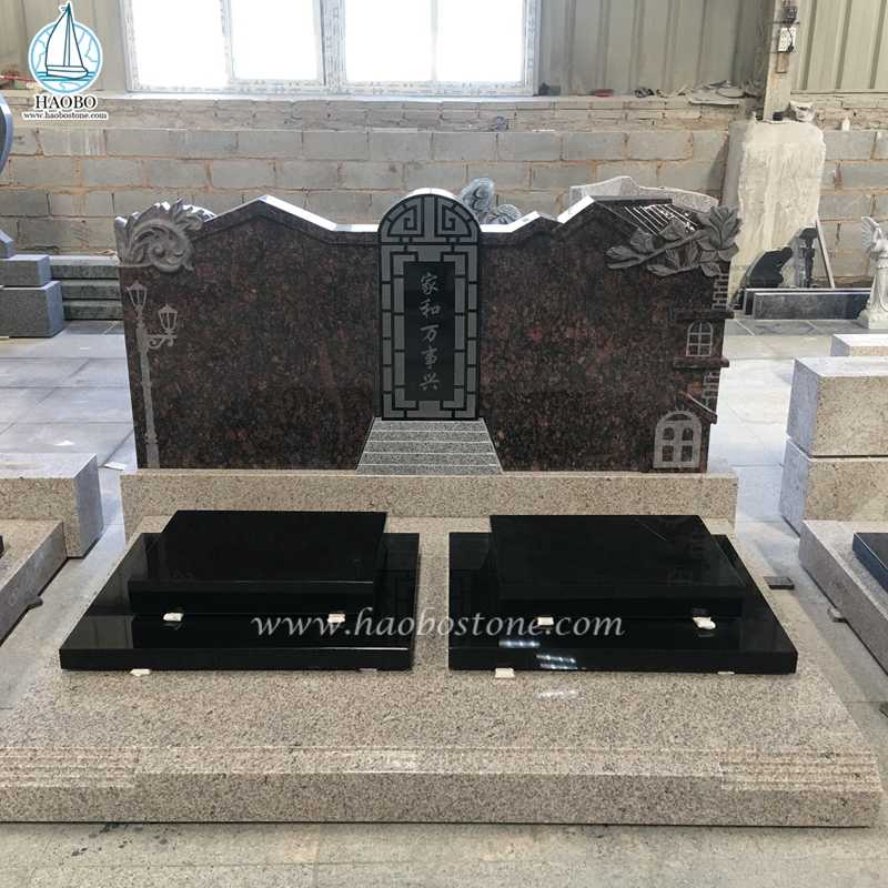 Monumento al cimitero doppio scolpito in una casa di granito in stile cinese
