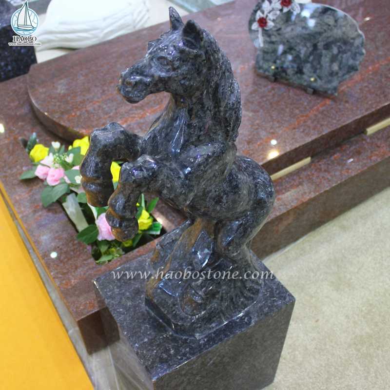 Blue Pearl Granito Cimitero Decorazione Animale Cavallo Intaglio
