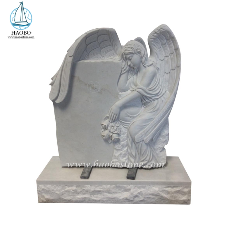 Monumento della statua dell'angelo piangente scolpito a mano in marmo bianco di Han
