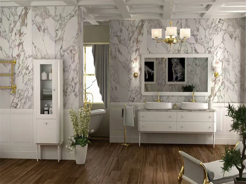Piano lavabo da bagno in marmo Calacatta Gold
