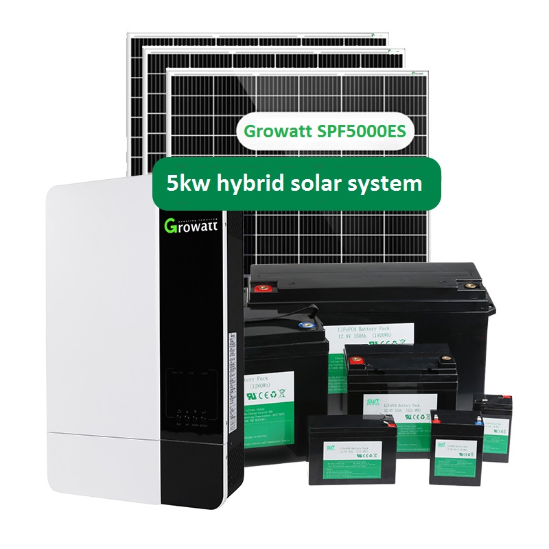 Growatt spfes 5kw inverter ibrido wifi 5kw kit di sistemi solari con batteria al litio BMS struttura del pannello solare sistema di alimentazione pv
