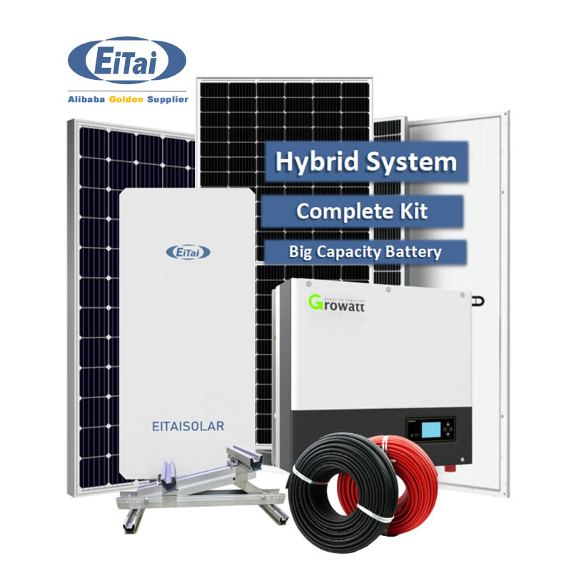 EITAI 10Kw Sistema Solare Ibrido Growatt Inverter Kit Fotovoltaico Monofase Per La Casa Con Accumulo Batteria
