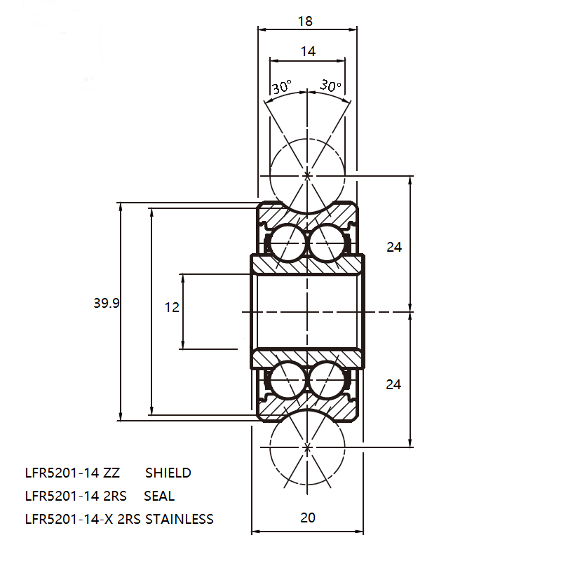 Dimensioni del cuscinetto LFR5201-14