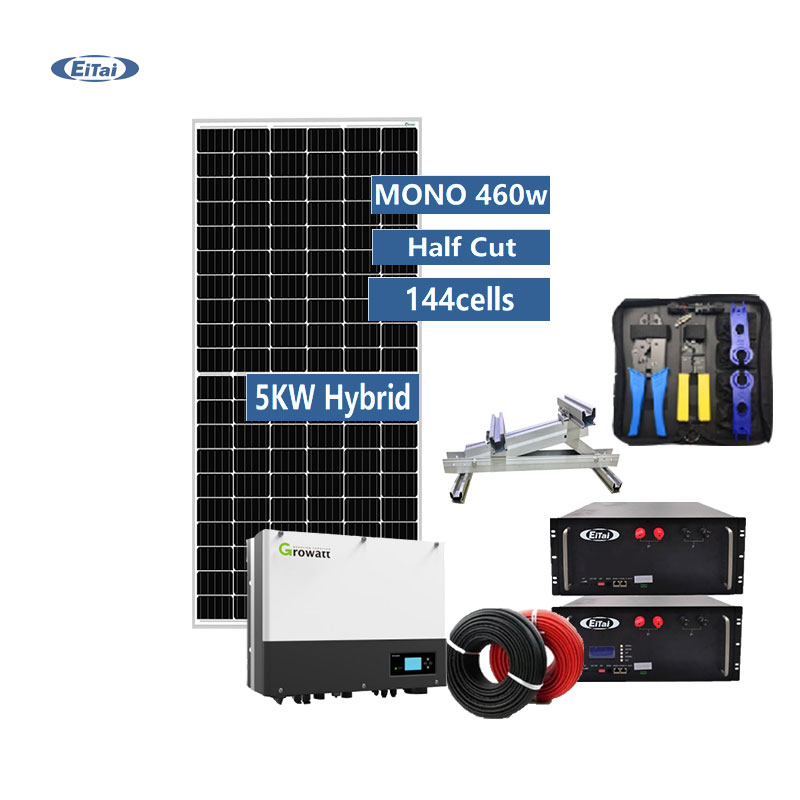 Sistema solare ibrido EITAI 5kw Batteria al litio LifePo4 10kwh 3kva Sistema fotovoltaico monofase 6kw con monitor Wi-Fi

