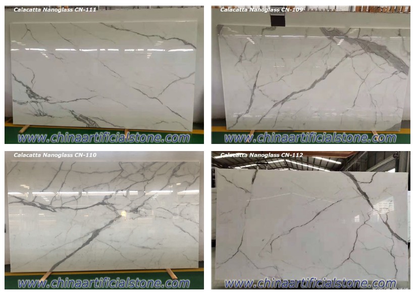 Lastre di marmo in vetro cristallizzato Calacatta bianco nano
