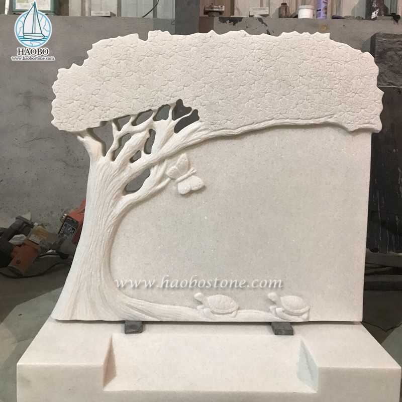 Lapide commemorativa scolpita con albero di marmo bianco Han
