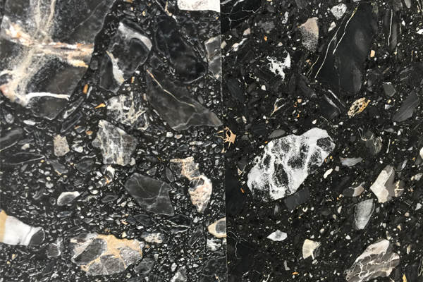piastrelle nere in marmo con superficie acida