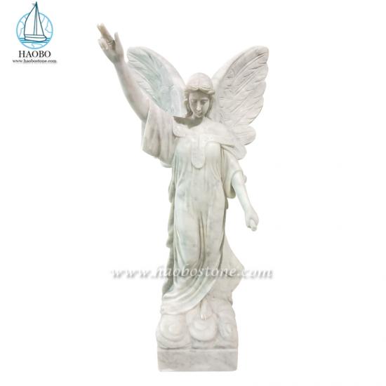 Scultura di angelo in piedi in marmo bianco di Carrara intagliato a mano
