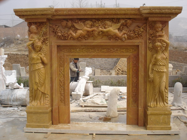 Decorazione domestica intagliata a mano Camino in marmo giallo

