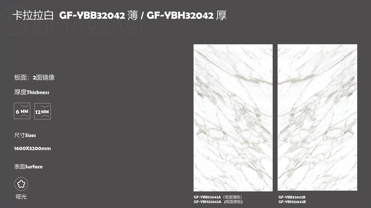 Lastre in Gres Porcellanato Bianco Carrara 1600x3200mm