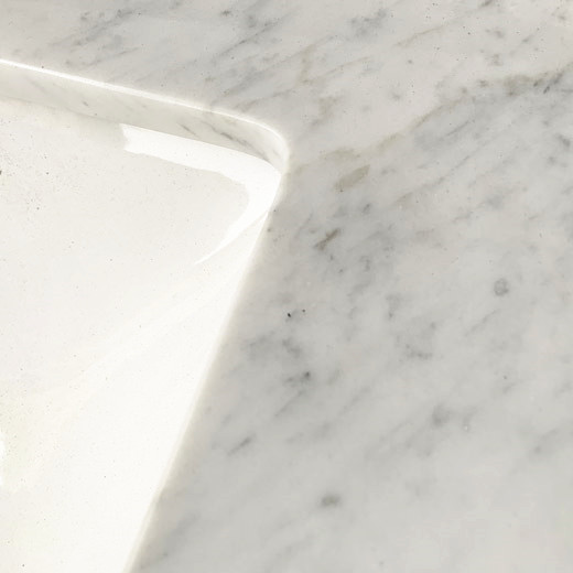 Piano lavabo da bagno tagliato su misura Piano in marmo bianco Carrara tipo pietra naturale con pacchetto personalizzato
