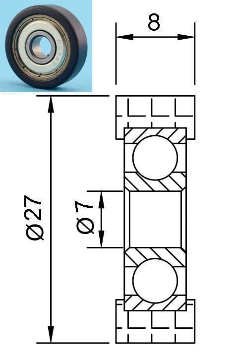 Rullo cuscinetto in nylon 627zz