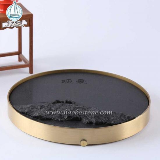 Vassoio da tè in pietra scolpita con insetto di design in granito nero Cina
