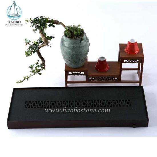 Vassoio da tè rettangolare con intaglio su pietra di design in granito nero Cina

