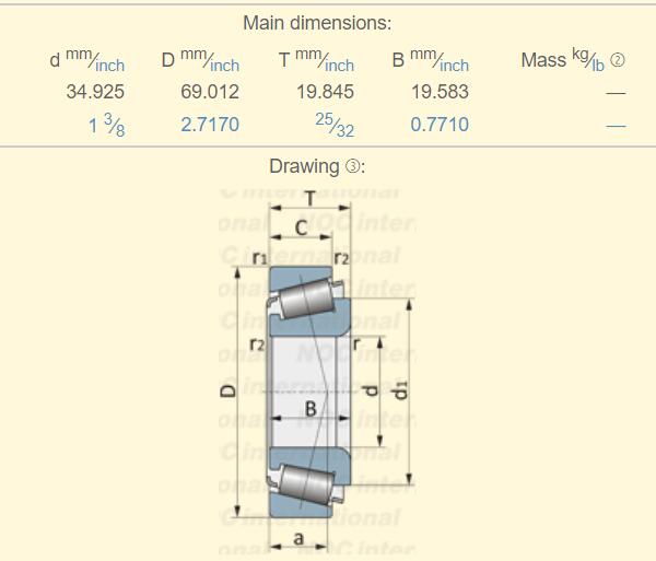 14138A-14276 Dimensioni del cuscinetto